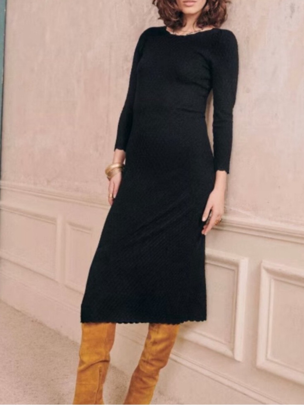 Sézane Thalia Burgundy Textured Knit Midi Dress S